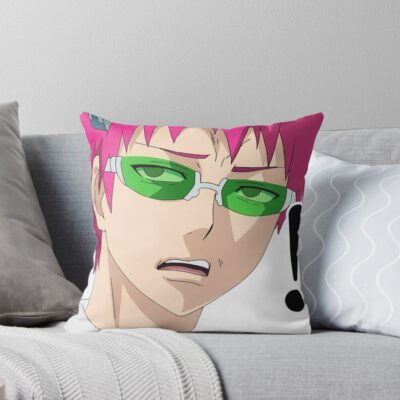 Saiki S Confused Face Throw Pillow