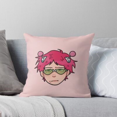 Saiki K Annoyed Face Throw Pillow